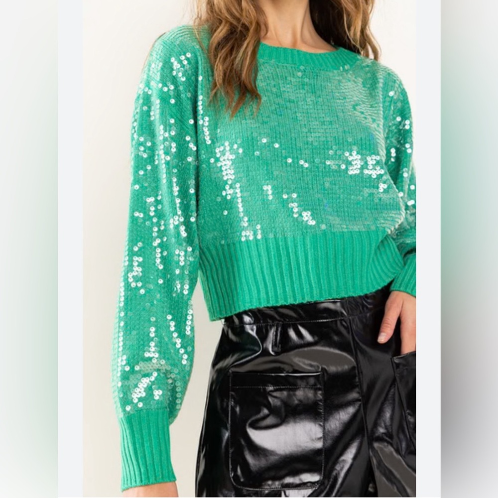 Green sequin sweater NWT S